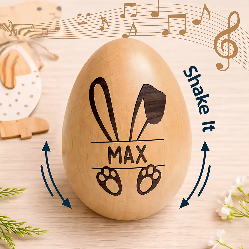 Adorable Bunny With Name - Personalised Musical Wooden Easter Egg Shaker - Image 2