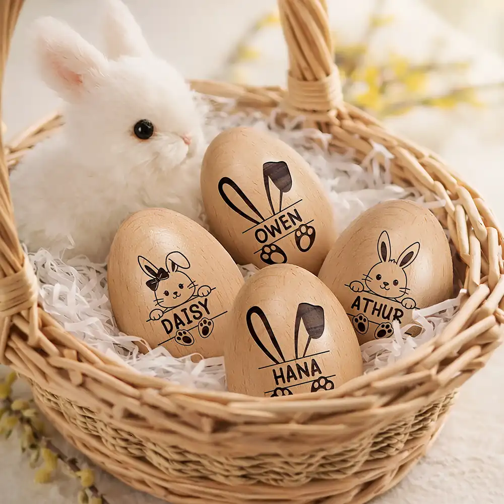 Adorable Bunny With Name - Personalised Musical Wooden Easter Egg Shaker - Image 3