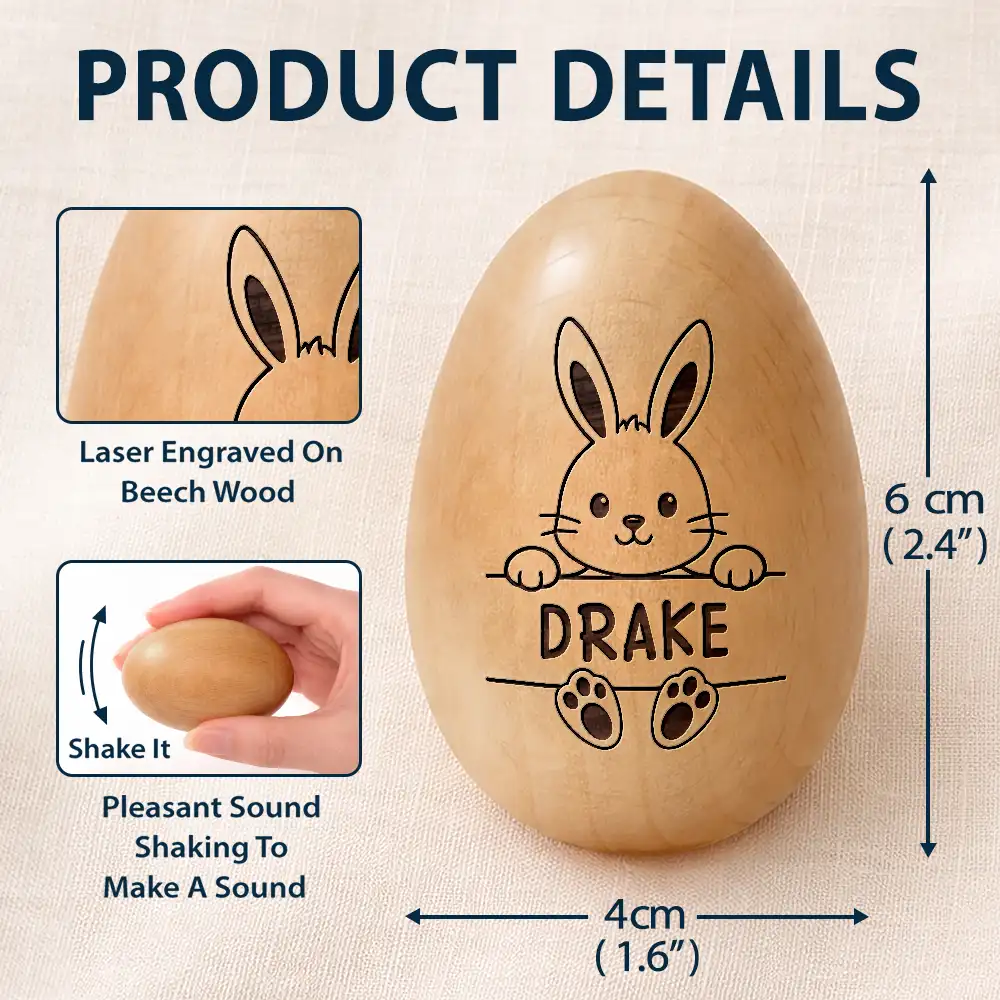 Adorable Bunny With Name - Personalised Musical Wooden Easter Egg Shaker - Image 5
