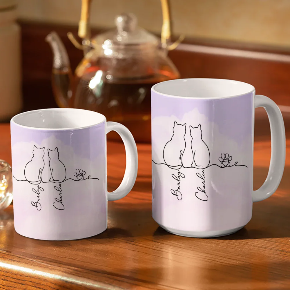 Adorable Cat Line - Personalized White Edge-to-Edge Mug - Image 3