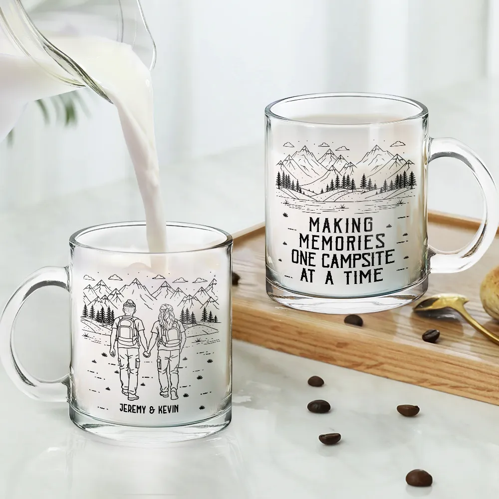Adventure Partners For Life Couple Line Art - Personalized Glass Mug - Image 4
