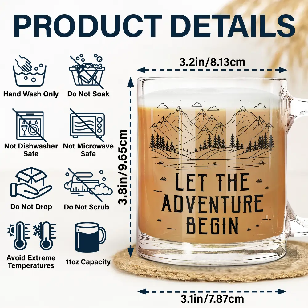 Adventure Partners For Life Couple Line Art - Personalized Glass Mug - Image 5