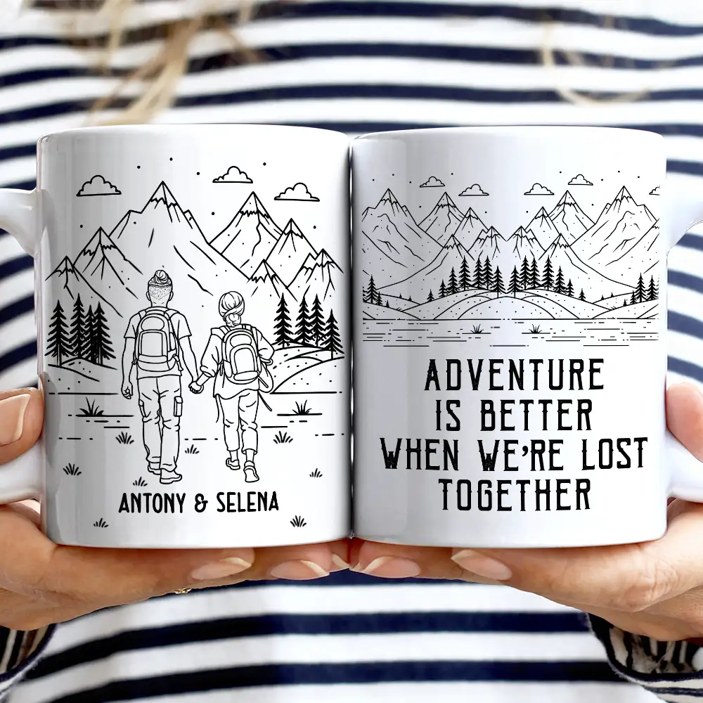 Adventure Partners For Life Couple Line Art - Personalized Mug - Image 2