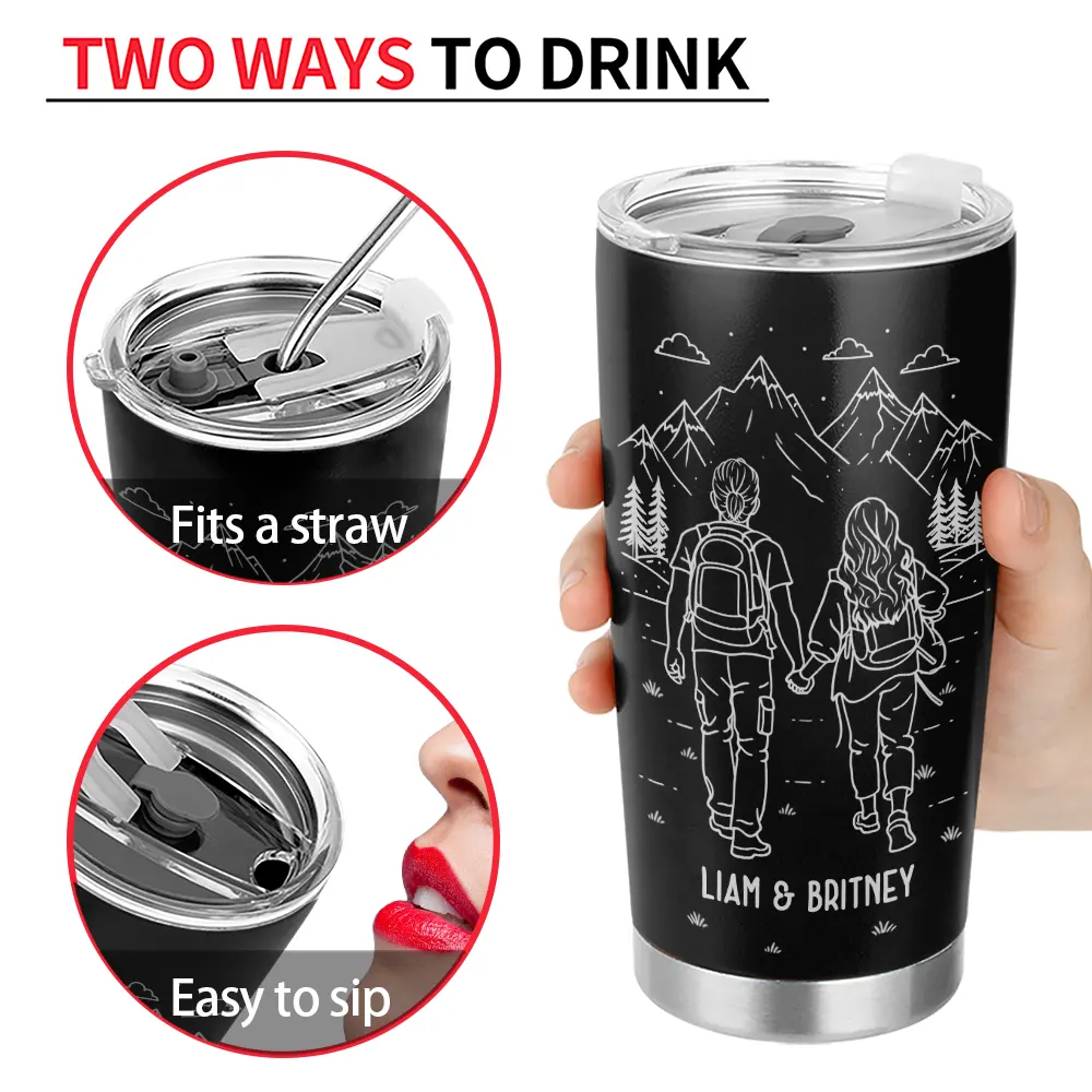 Adventure Partners For Life Couple Line Art - Personalized Tumbler - Image 4