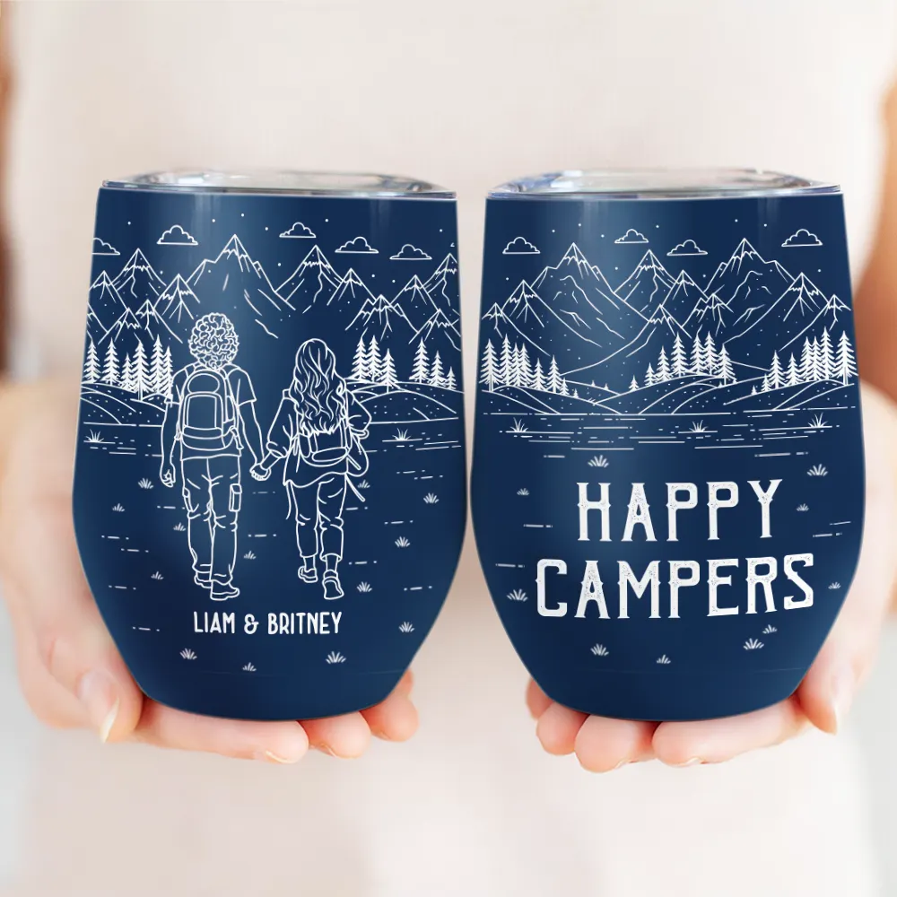 Adventure Partners For Life Couple Line Art - Personalized Wine Tumbler - Image 3