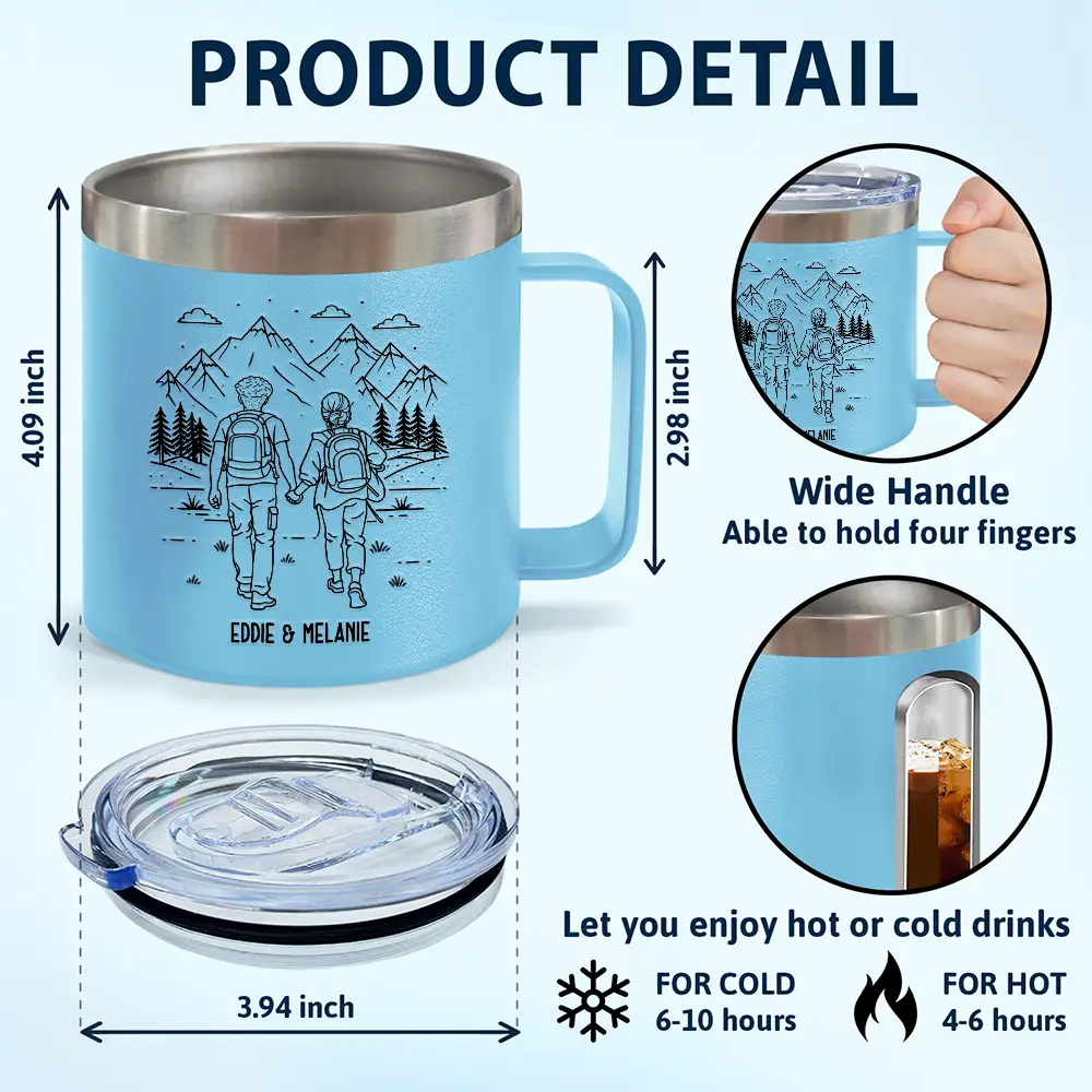 Adventure Partners For Life - Personalized 14oz Stainless Steel Tumbler With Handle - Image 4