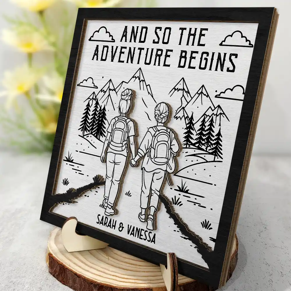 Adventure Partners For Life - Personalized 2-Layered Wooden Plaque With Stand - Image 2