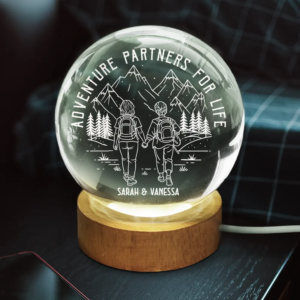 Adventure Partners For Life - Personalized Crystal Globe Lamp - Image 3
