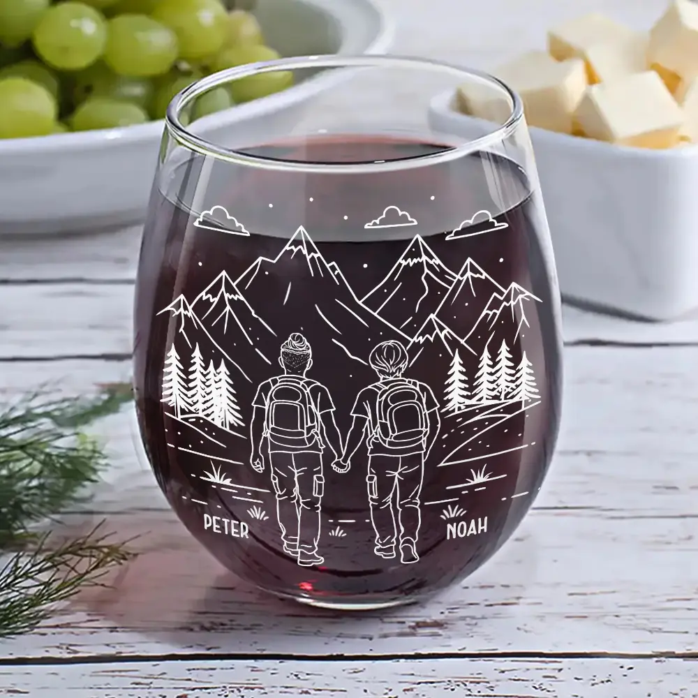 Adventure Partners For Life - Personalized Stemless Wine Glass - Image 5
