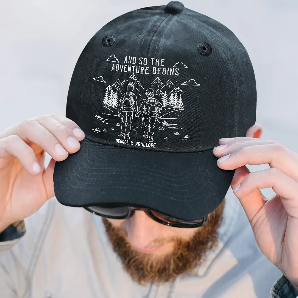 Adventure Partners For Life - Personalized Vintage Washed Denim Cap - Image 2