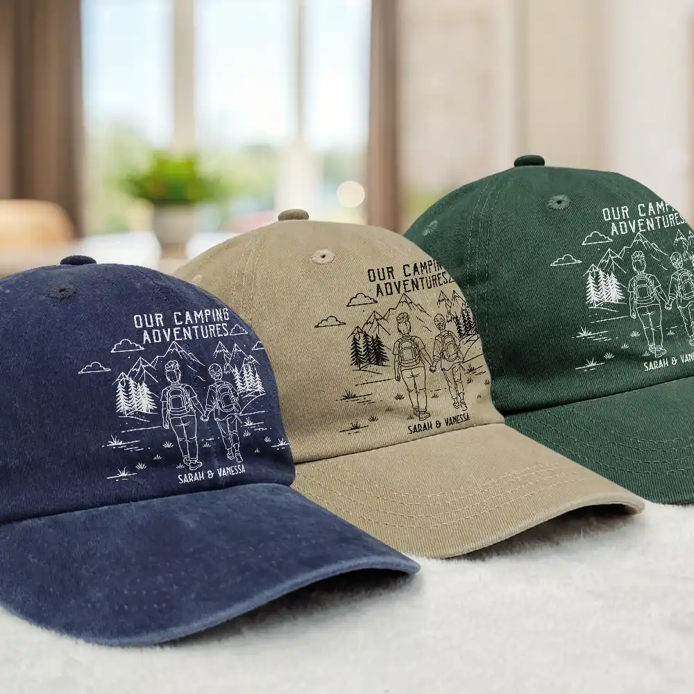 Adventure Partners For Life - Personalized Vintage Washed Denim Cap - Image 3