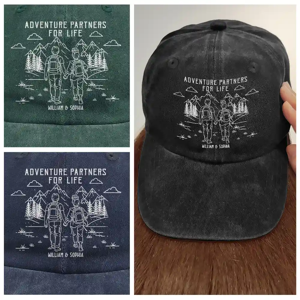 Adventure Partners For Life - Personalized Vintage Washed Denim Cap - Image 4