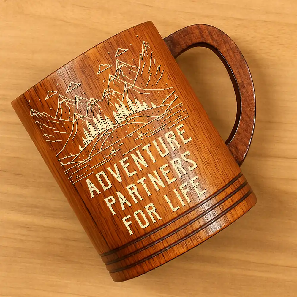 Adventure Partners For Life - Personalized Wooden Mug - Image 4