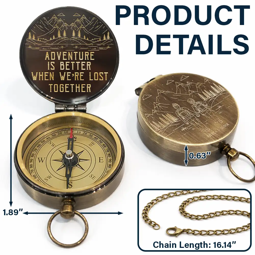 Adventure Partners For Life Sketch - Personalized Engraved Brass Compass - Image 4