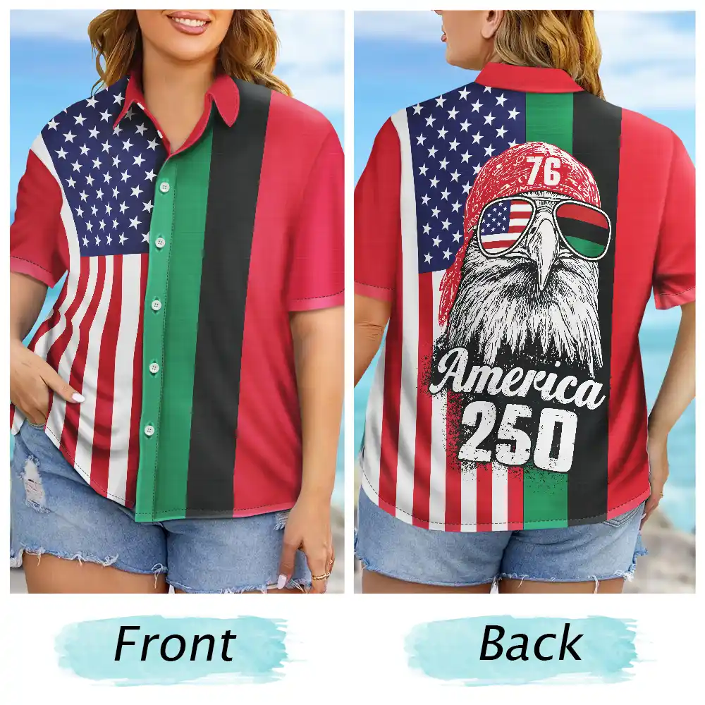 Afro American Flag 1776 Eagle America 250th - Hawaiian Shirt - Image 6