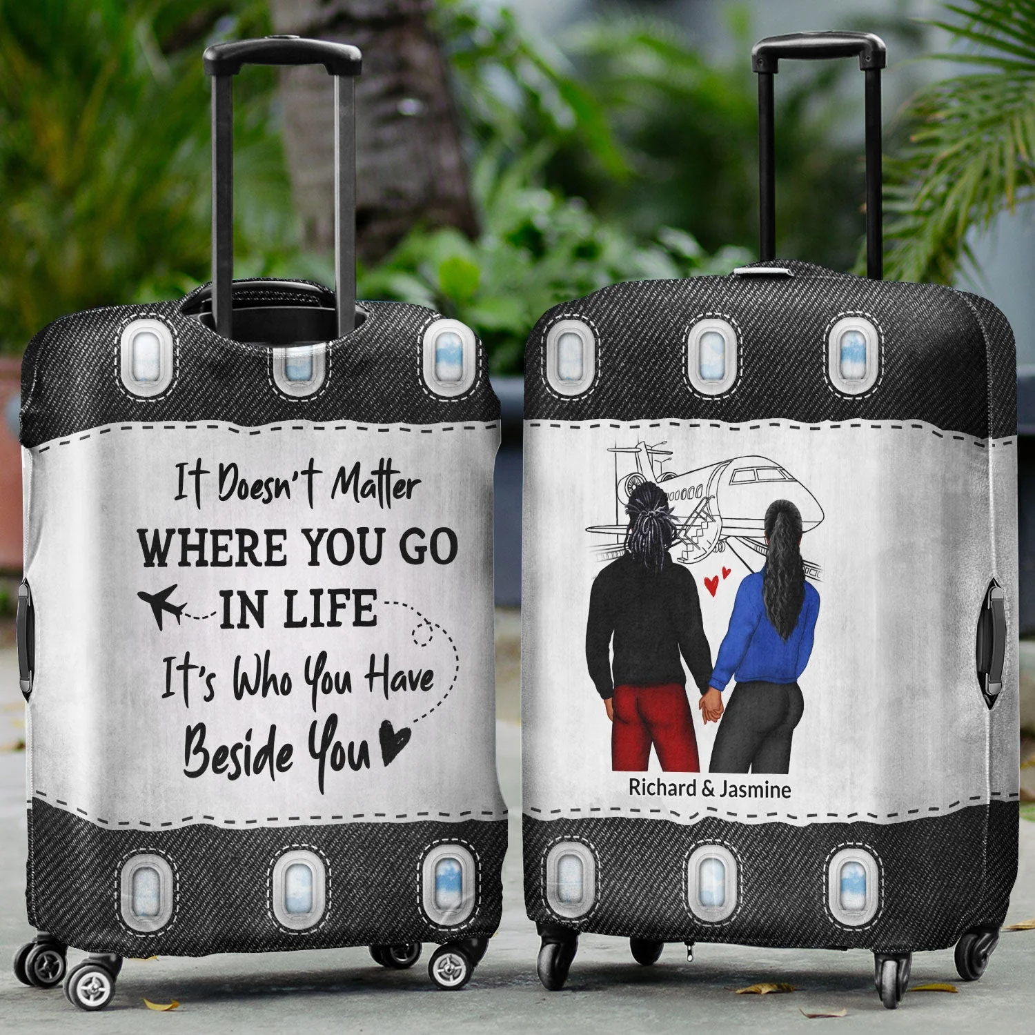 Air Travel Who You Have Beside - Gift For Couples, Best Friends - Personalized Custom Luggage Cover - Image 2
