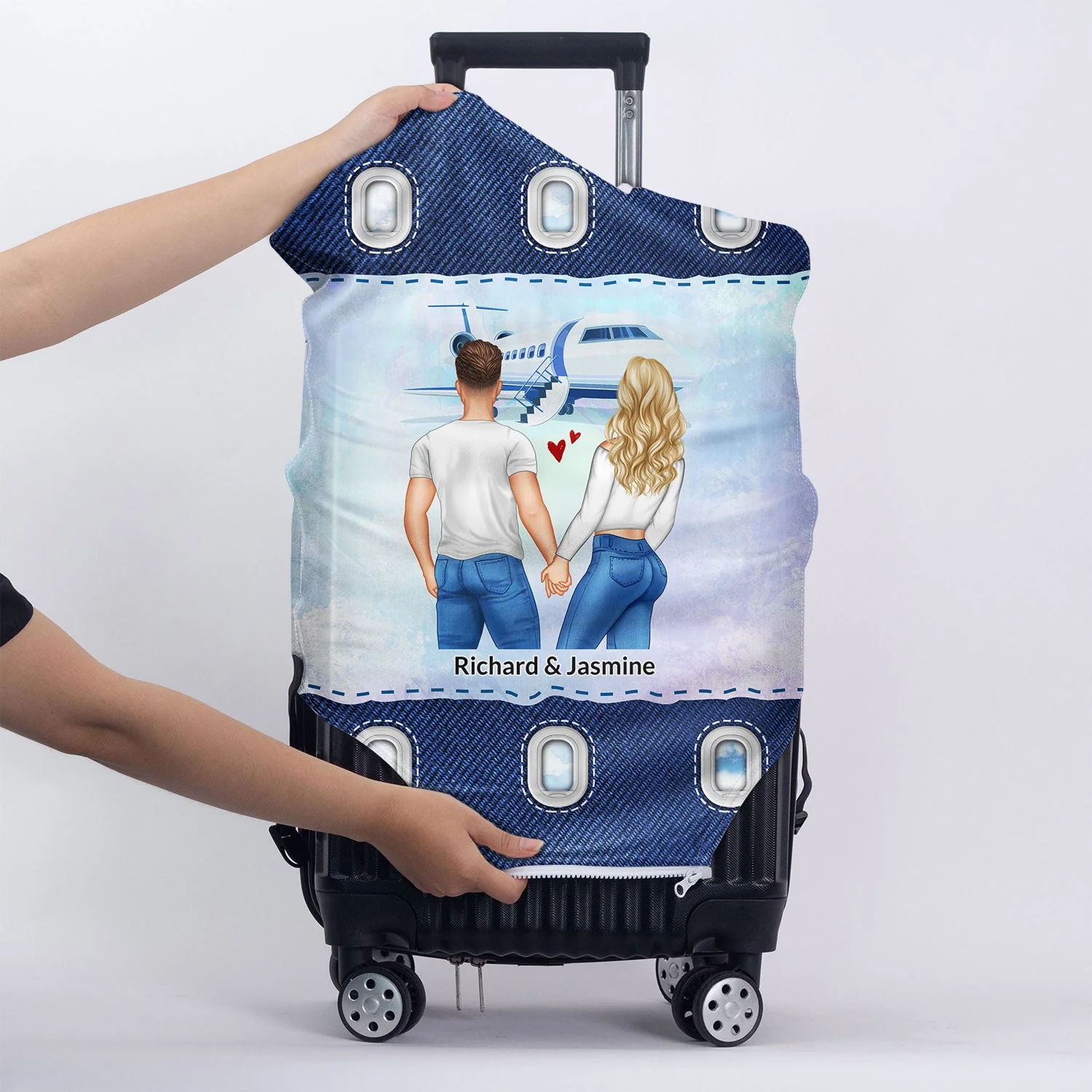 Air Travel Who You Have Beside - Gift For Couples, Best Friends - Personalized Custom Luggage Cover - Image 5