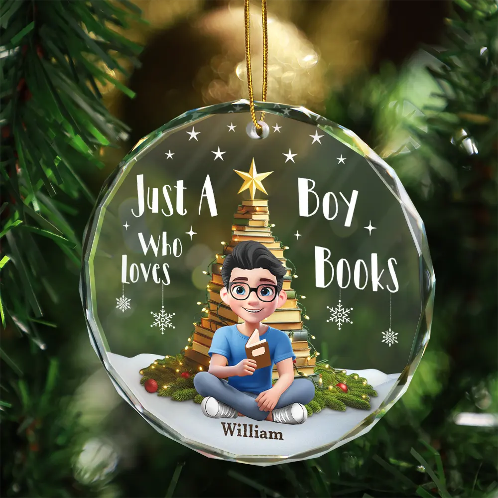 All Booked For Christmas - Personalized Circle Glass Ornament - Image 3