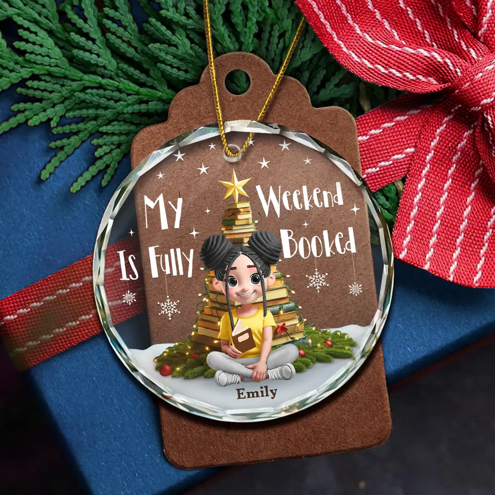 All Booked For Christmas - Personalized Circle Glass Ornament - Image 5