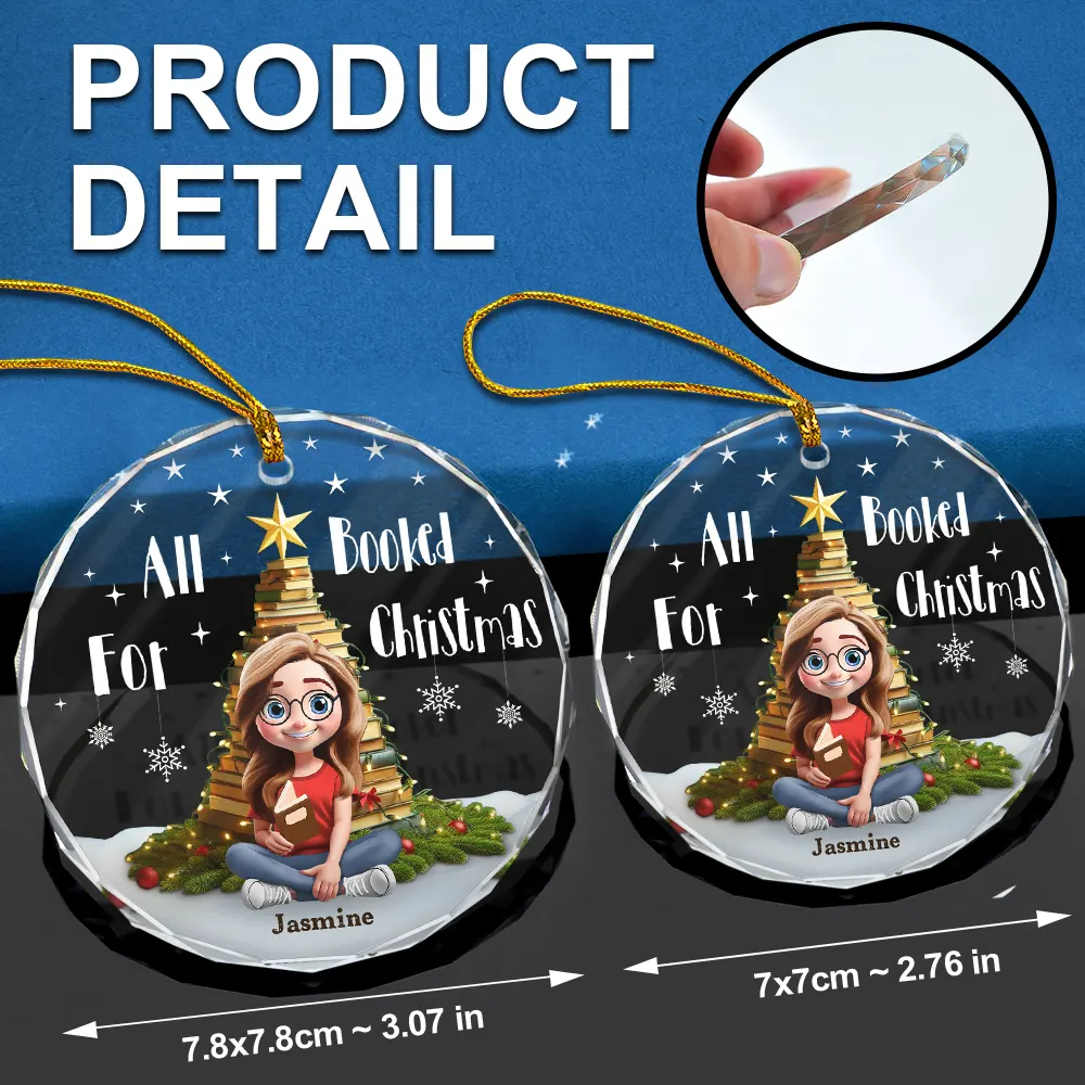 All Booked For Christmas - Personalized Circle Glass Ornament - Image 6