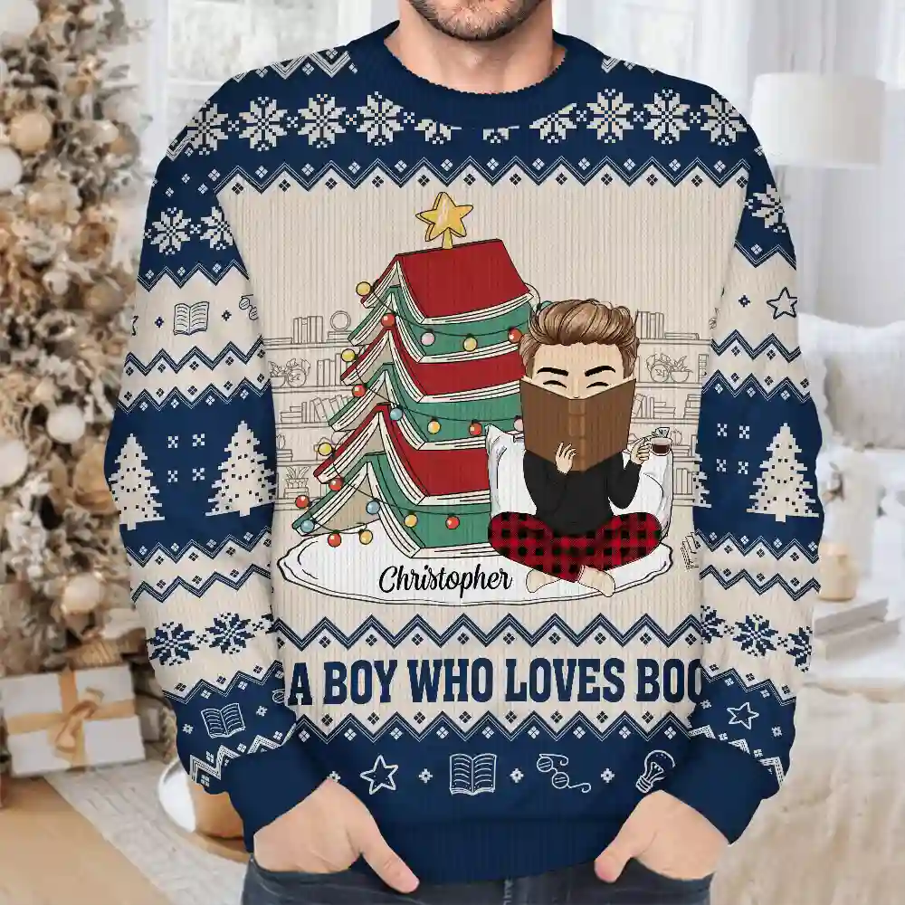 All Booked For Christmas - Personalized Unisex Ugly Sweater - Image 4