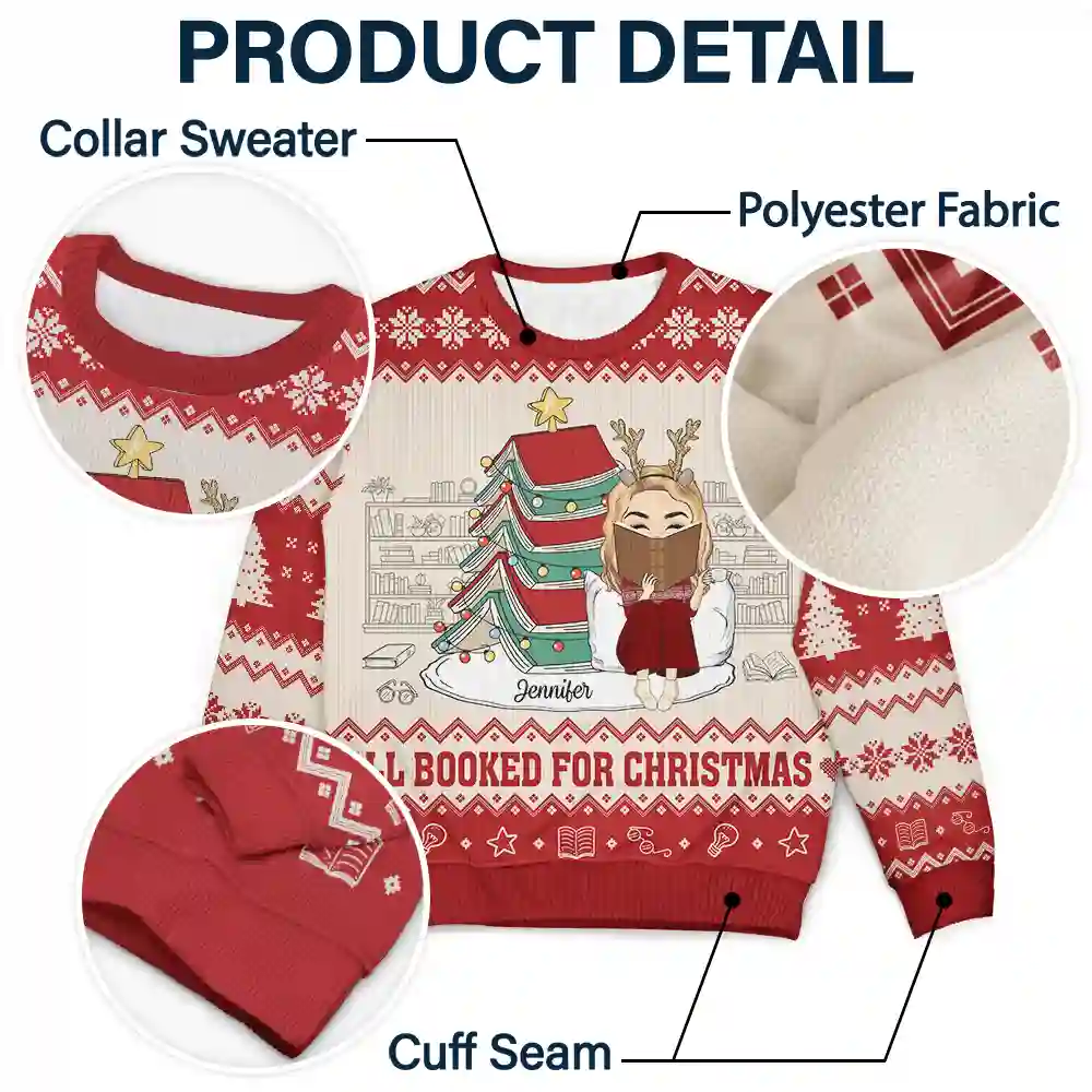 All Booked For Christmas - Personalized Unisex Ugly Sweater - Image 6