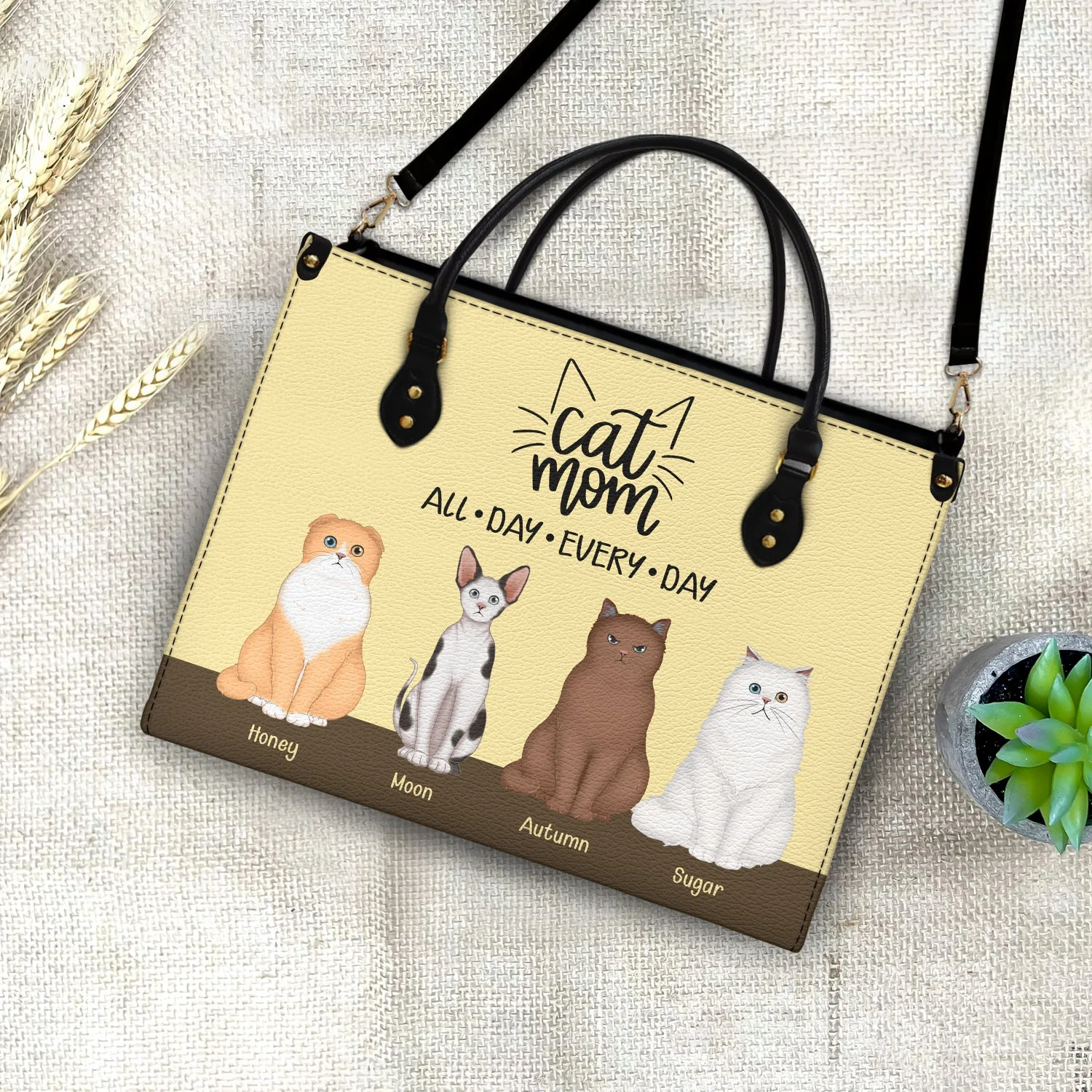 All Day Every Day - Gift For Cat Mom - Personalized Leather Bag - Image 4