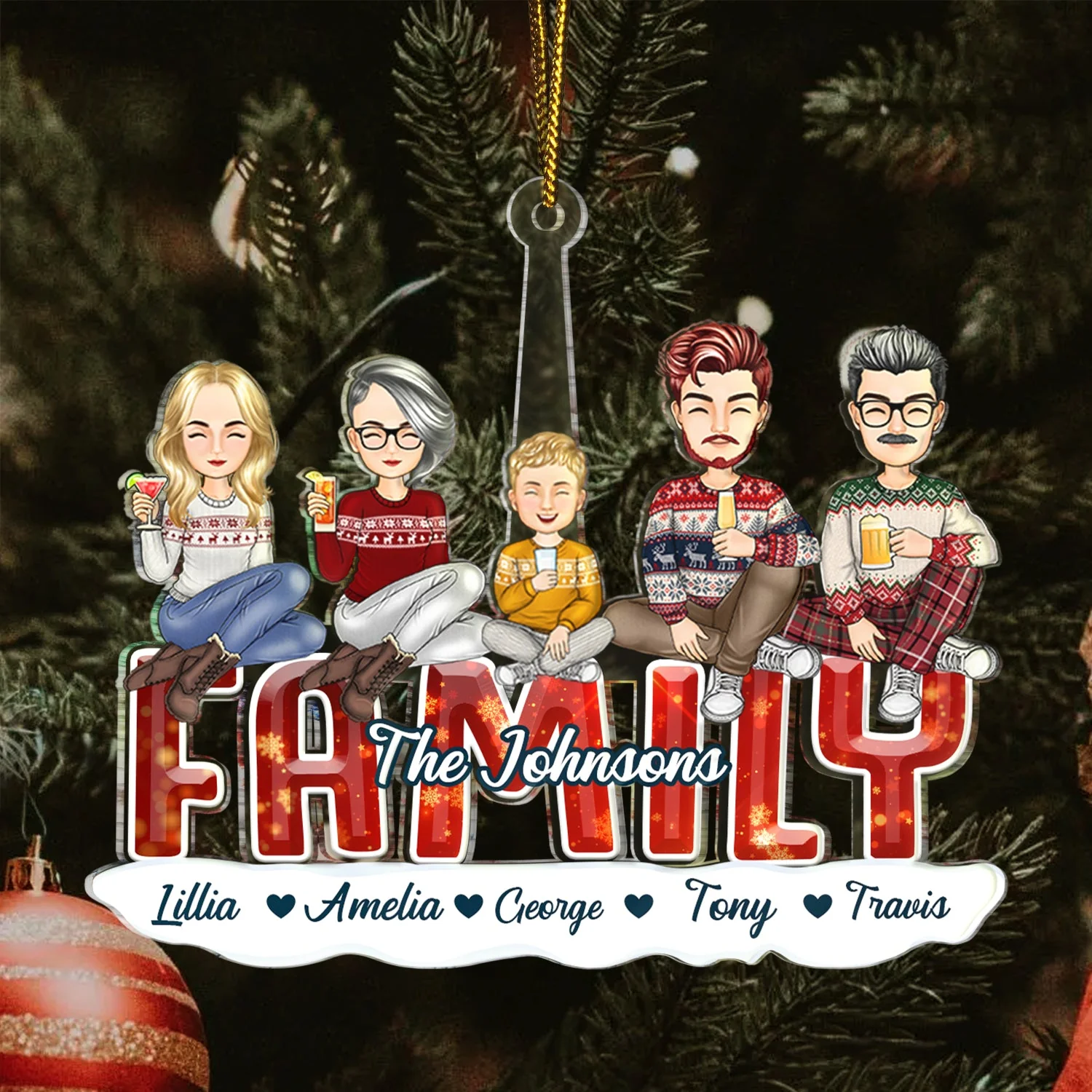 All Family - Christmas Gift For Siblings, Parents, Kids, Pet Lovers - Personalized Cutout Acrylic Ornament - Image 3