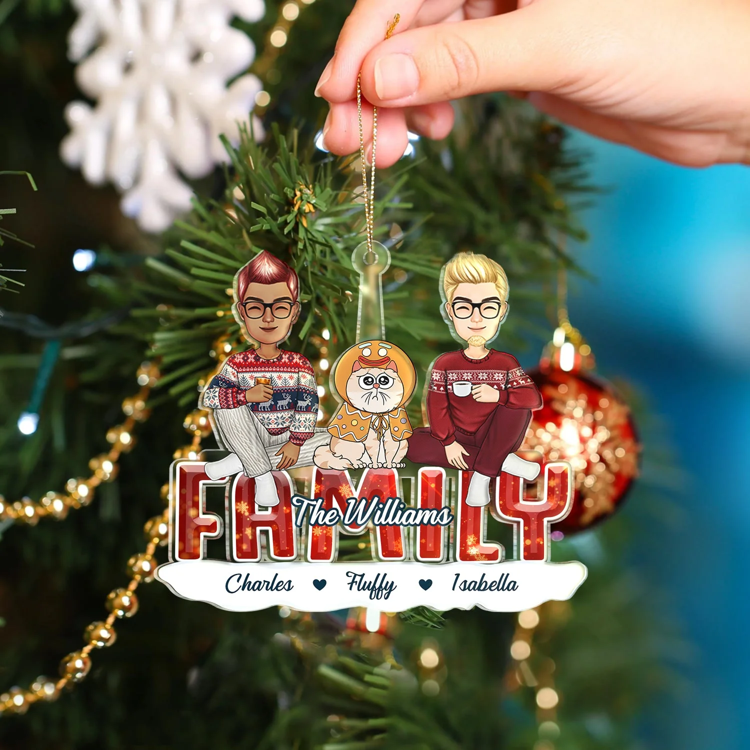 All Family - Christmas Gift For Siblings, Parents, Kids, Pet Lovers - Personalized Cutout Acrylic Ornament - Image 4