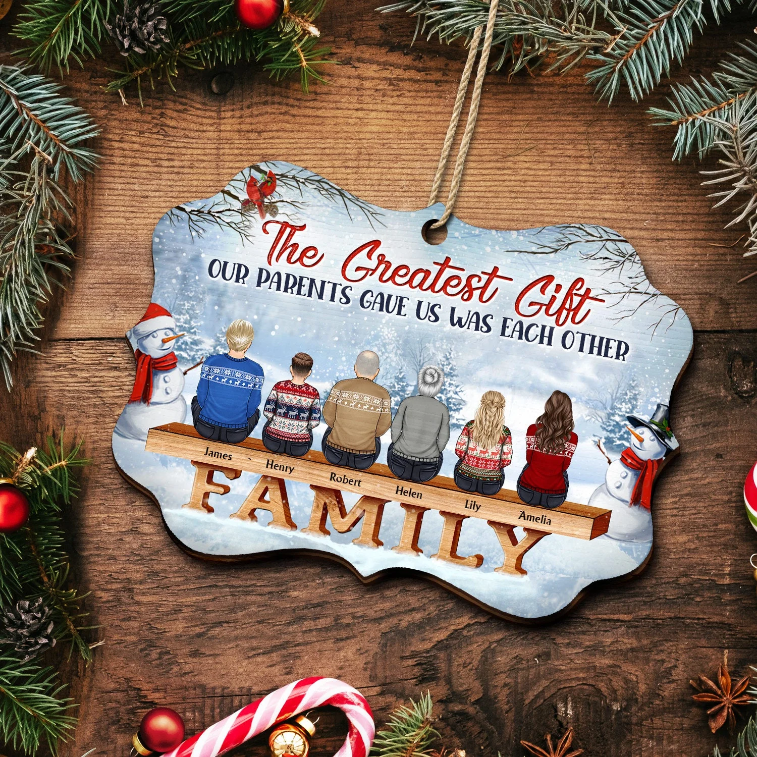 All Family The Greatest Gift Our Parents Gave Us Was Each Other - Christmas Memorial Gift For Siblings, Parents - Personalized Medallion Wooden Ornament - Image 5