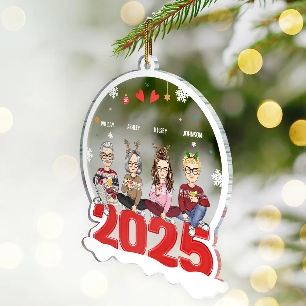 All Family With Dog Cat - Christmas Gift For Family - Personalized Custom Shaped Acrylic Ornament - Image 2