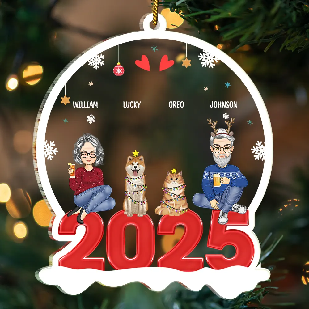 All Family With Dog Cat - Christmas Gift For Family - Personalized Custom Shaped Acrylic Ornament - Image 3