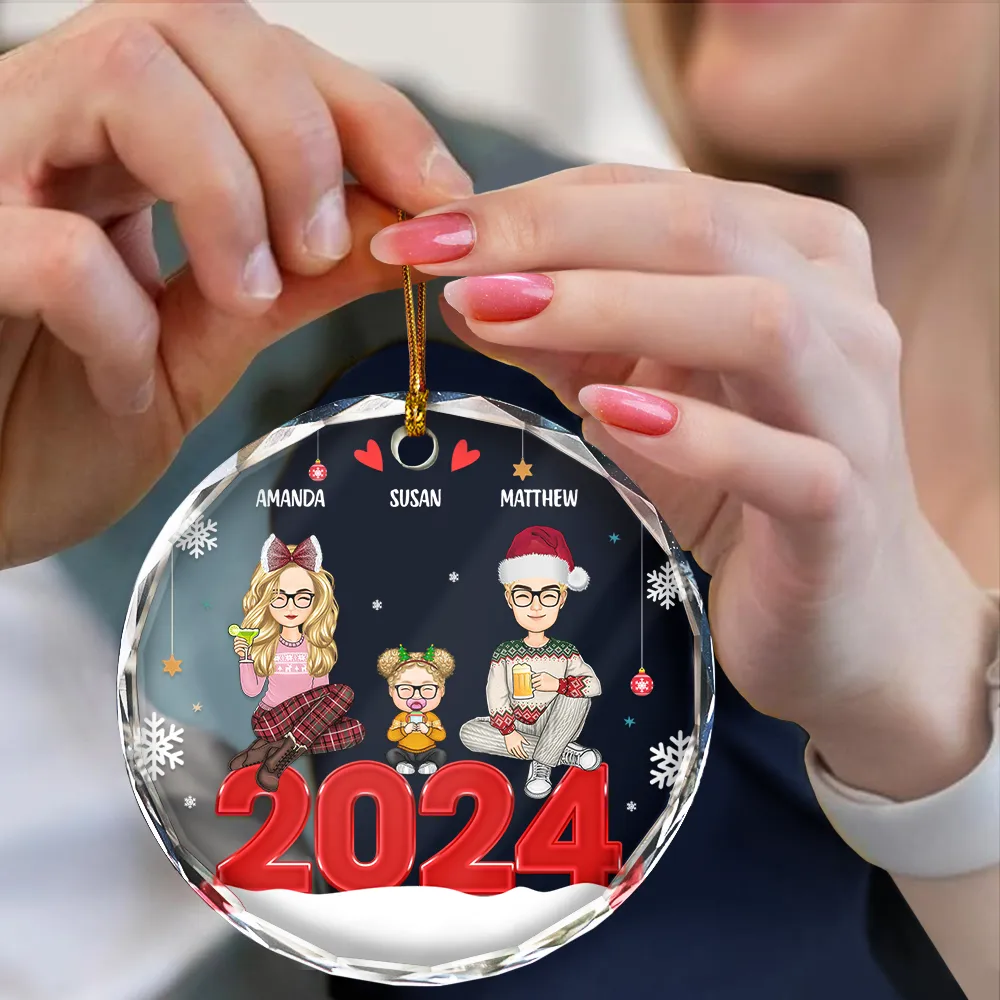 All Family With Dog Cat - Personalized Circle Glass Ornament - Image 4