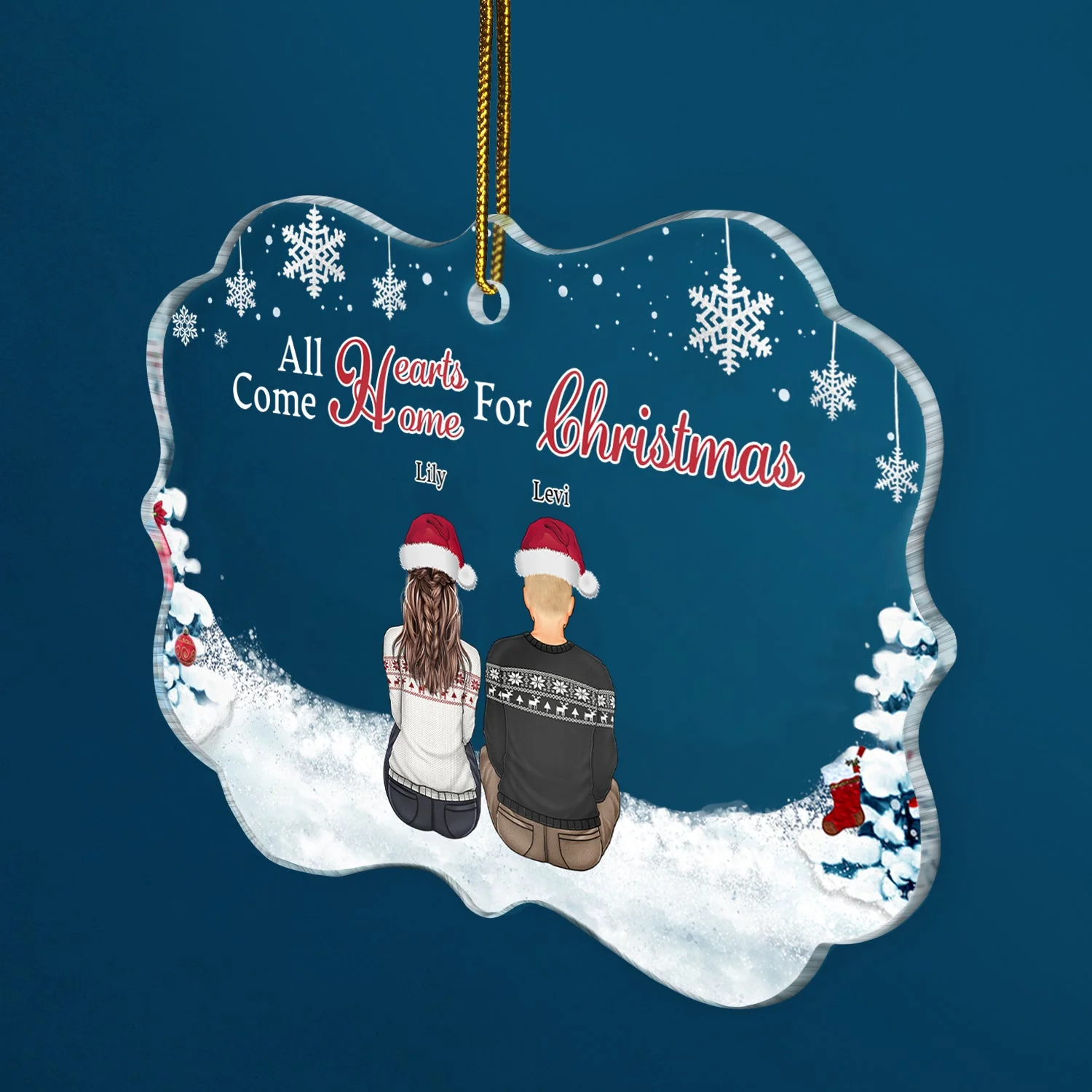 All Hearts Come Home For Christmas - Christmas, Gift For Family - Personalized Medallion Acrylic Ornament - Image 2