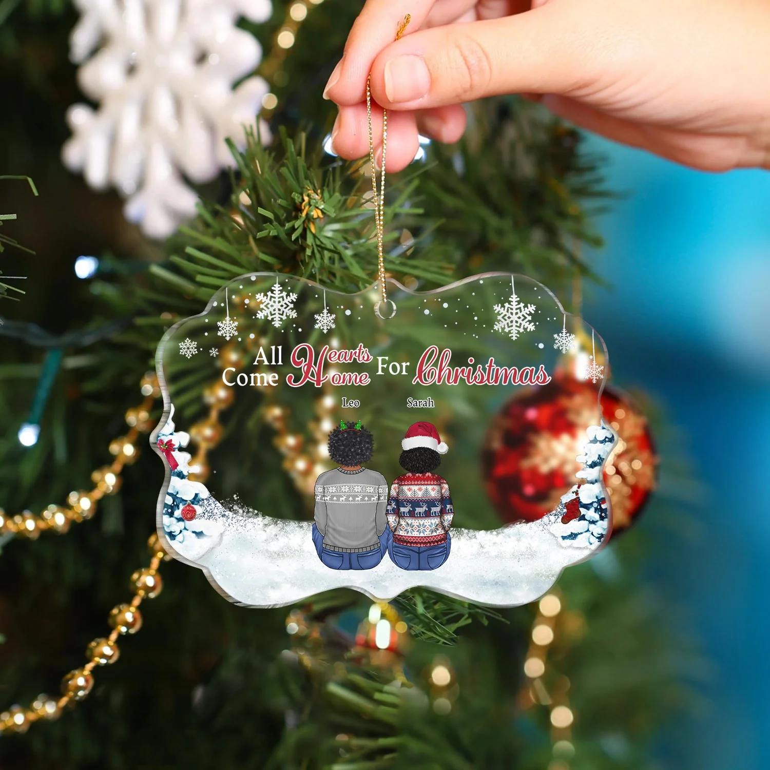 All Hearts Come Home For Christmas - Christmas, Gift For Family - Personalized Medallion Acrylic Ornament - Image 4