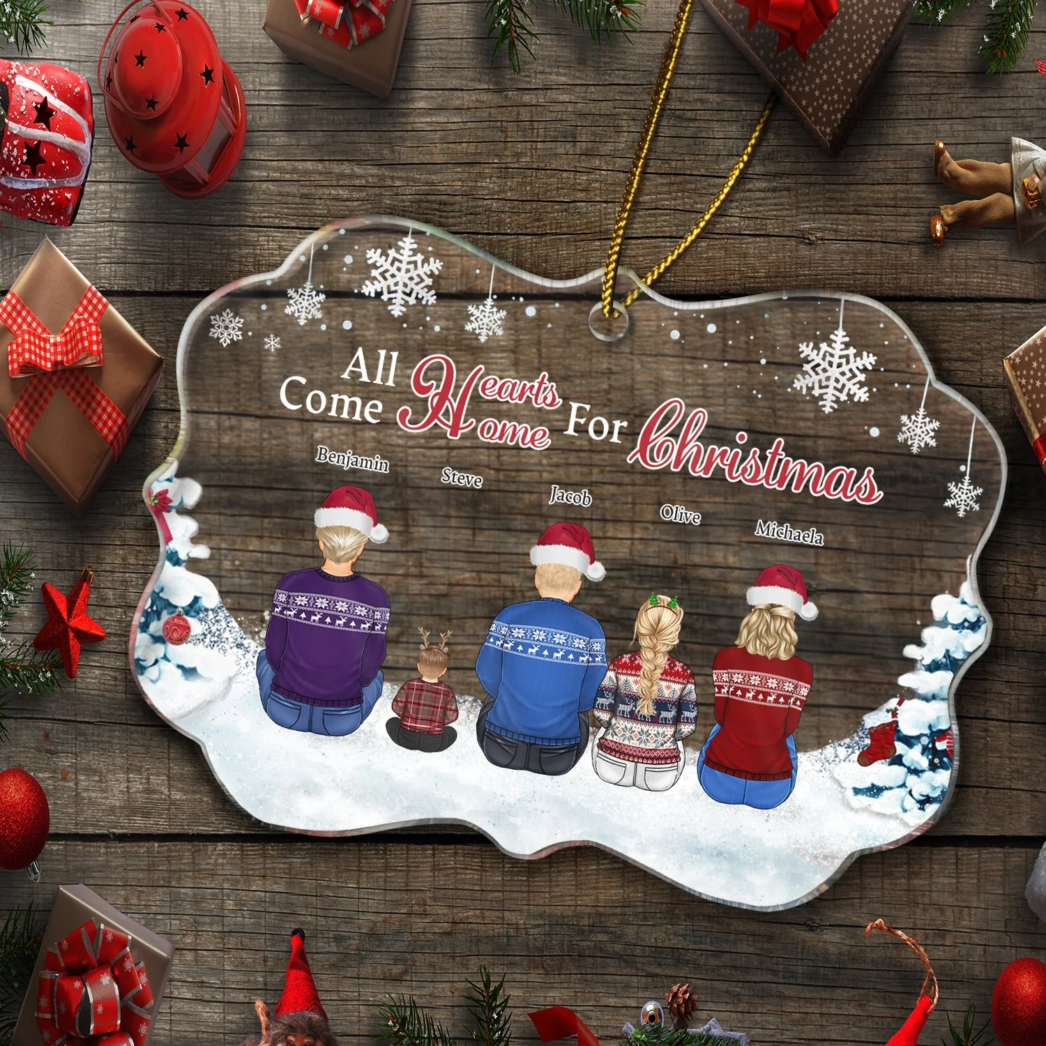 All Hearts Come Home For Christmas - Christmas, Gift For Family - Personalized Medallion Acrylic Ornament - Image 5