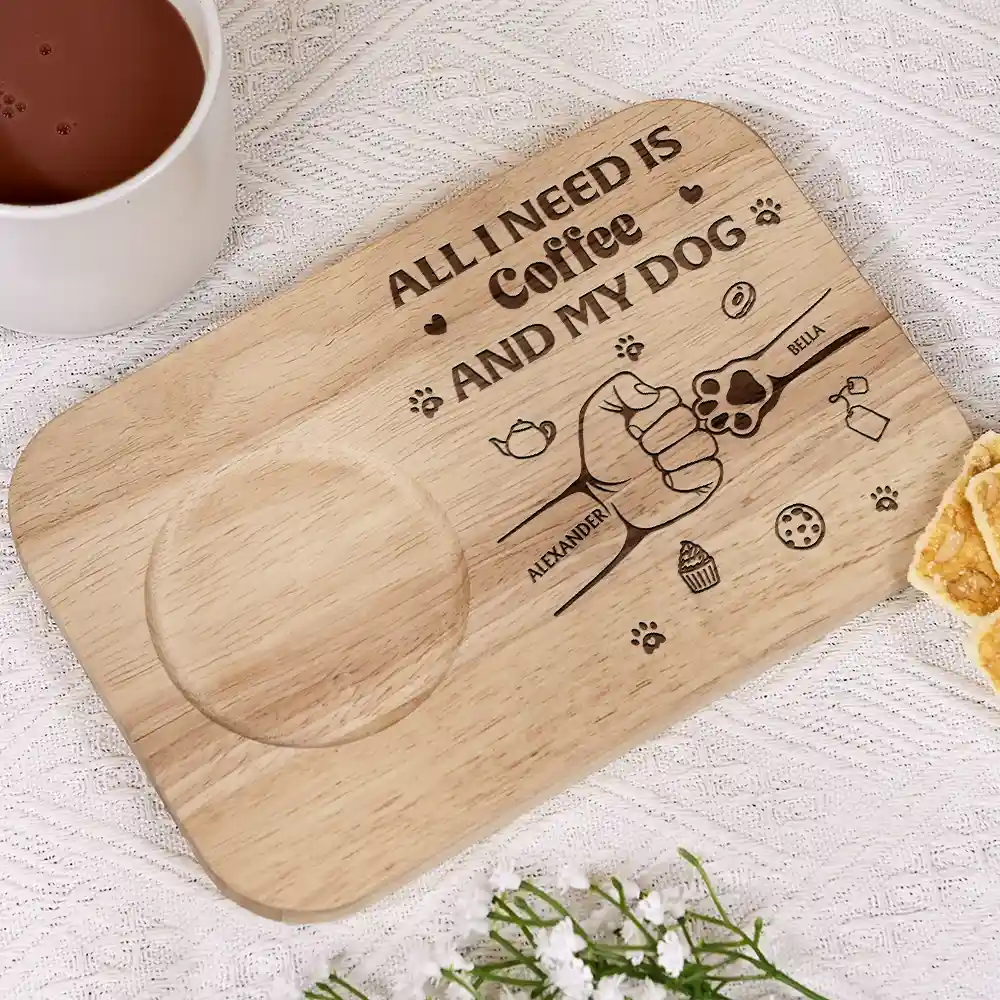 All I Need Is Coffee And My Dogs - Personalized Serving Board With Cup Holder - Image 2