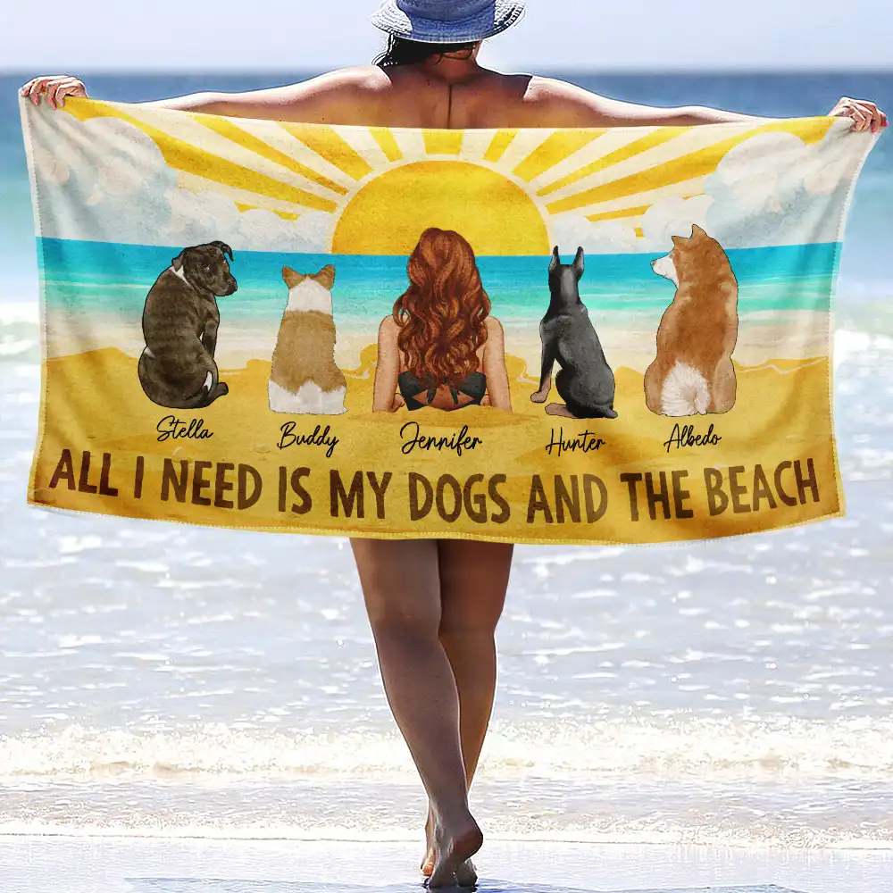 All I Need Is My Dogs And The Beach - Personalized Beach Towel - Image 2
