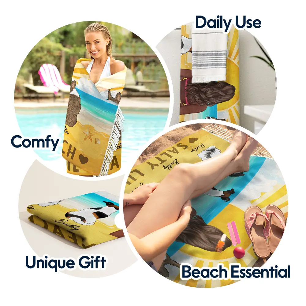All I Need Is My Dogs And The Beach - Personalized Turkish Beach Towel - Image 4