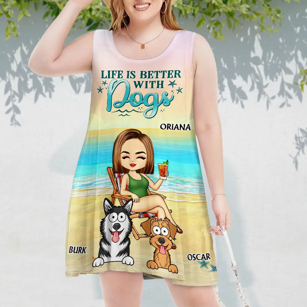 All I Need Is My Pets And The Beach - Personalized Sleeveless Tank Dress - Image 3