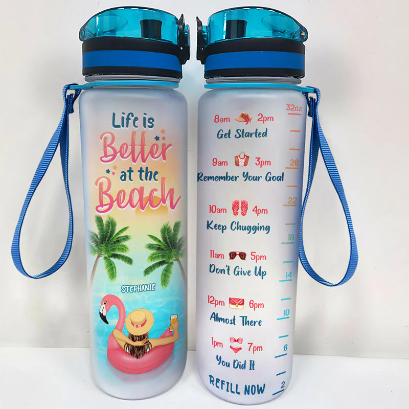 All I Need Is Water With Vitamin Sea Beach Summer - Personalized Custom Water Tracker Bottle - Image 2