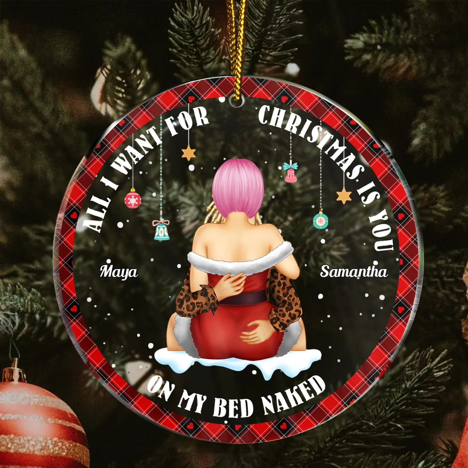 All I Want For Christmas - Christmas Gift For Couples - Personalized Circle Acrylic Ornament - Image 3
