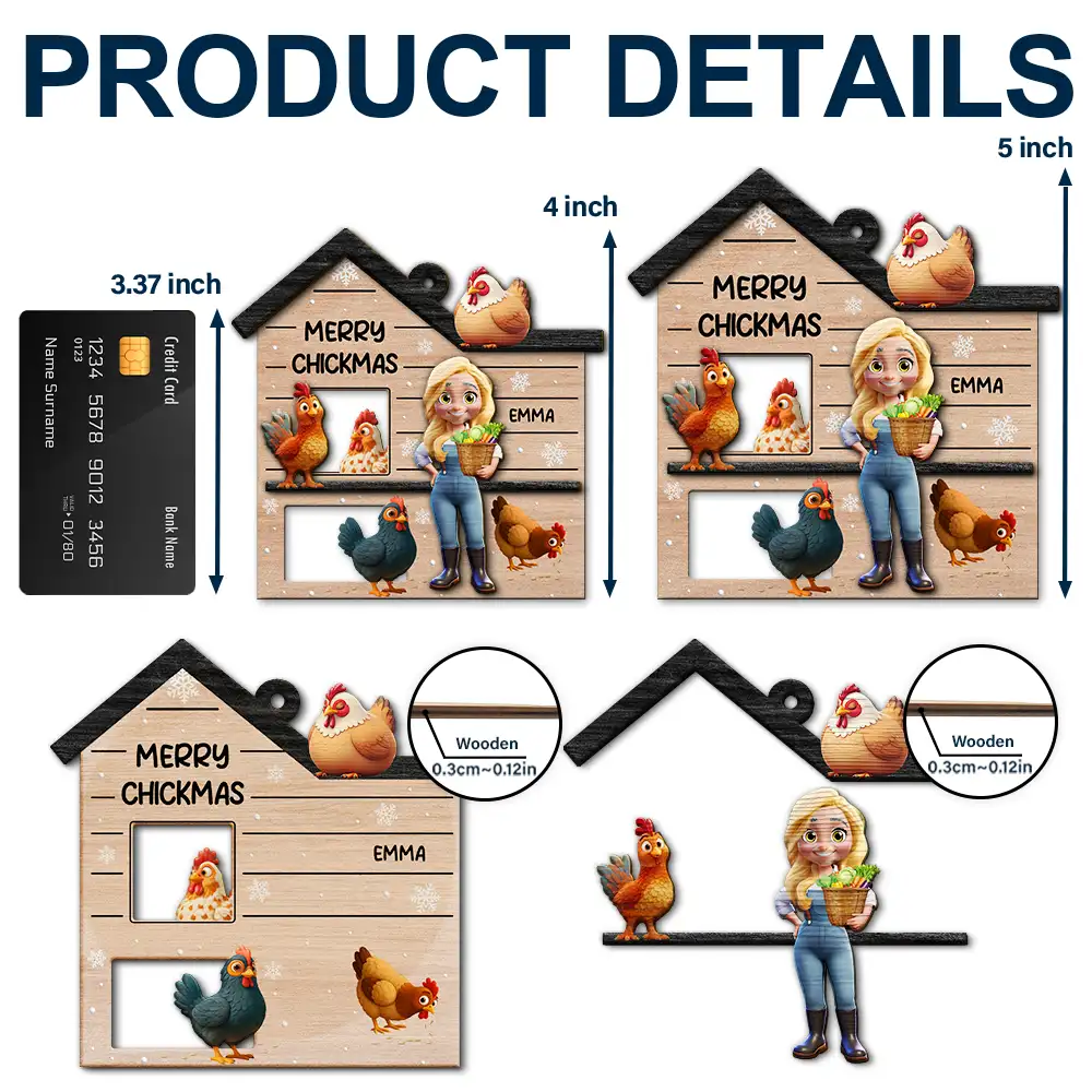 All I Want For Christmas Is Chickens - Personalized 2-Layered Wooden Ornament - Image 5
