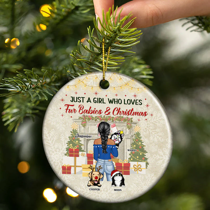 All I Want For Christmas Is My Fur Babies - Christmas Gift For Dog & Cat Lovers - Personalized Custom Circle Ceramic Ornament - Image 2