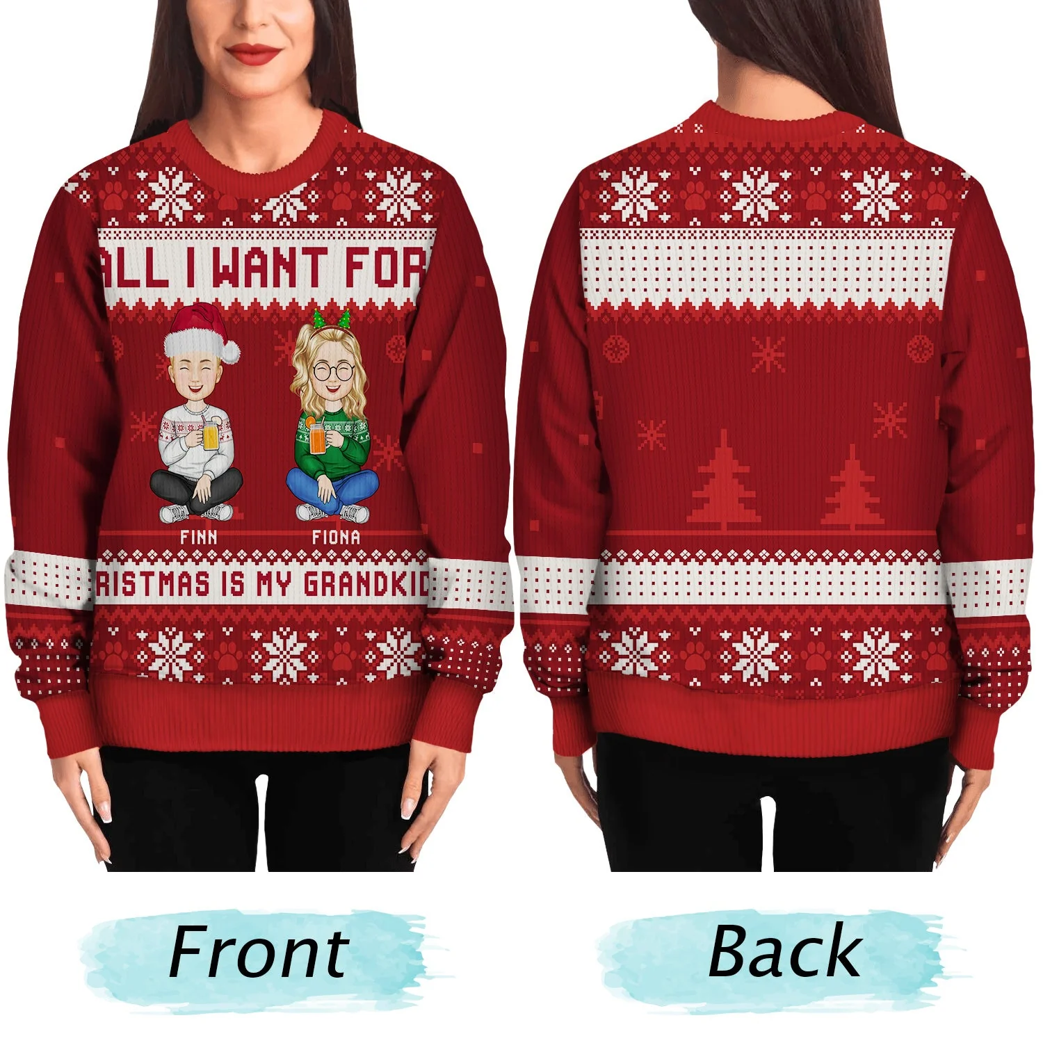 All I Want For Christmas Is My Grandkids - Christmas Gift For Grandma, Grandpa, Grandmother, Grandfather - Personalized Unisex Ugly Sweater - Image 5