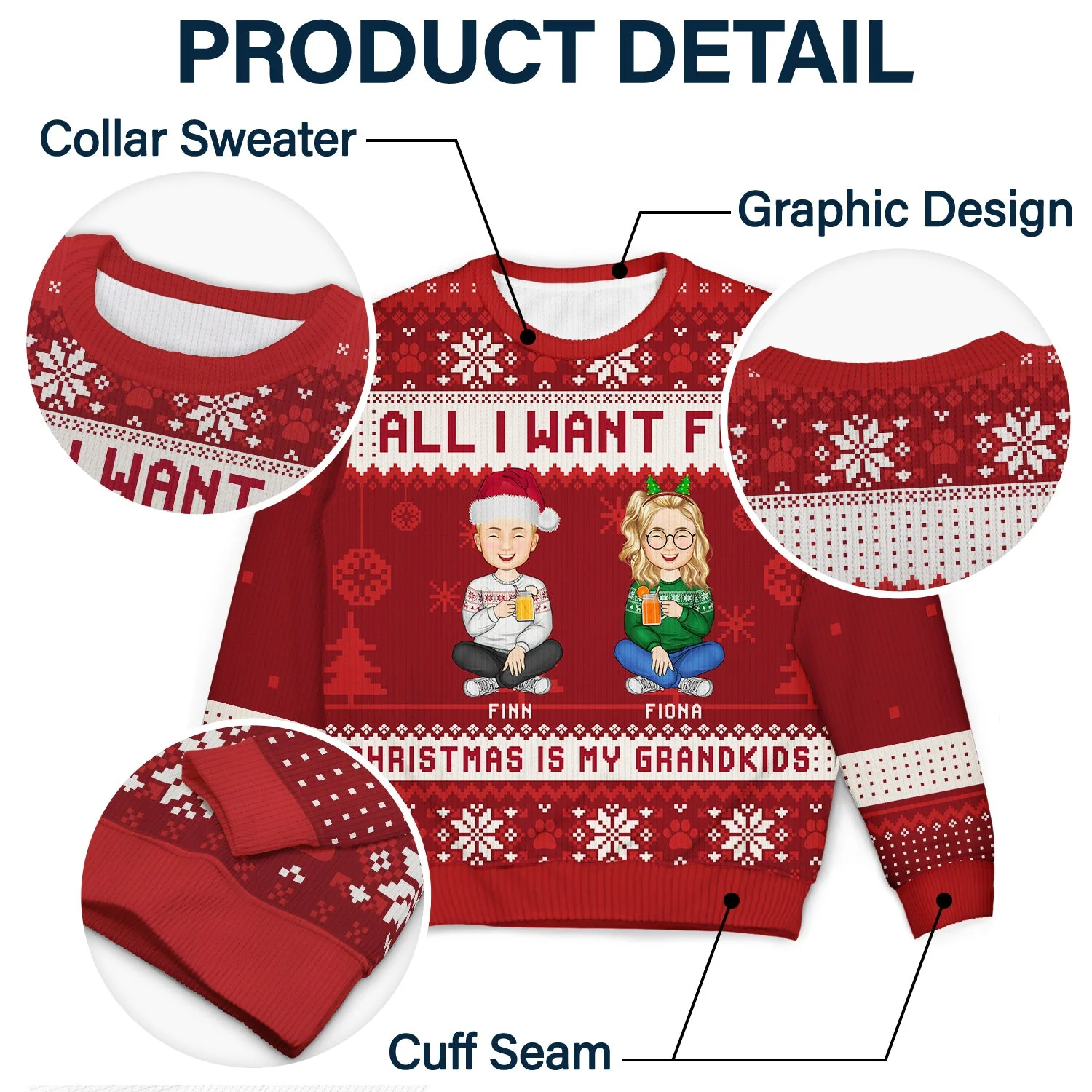 All I Want For Christmas Is My Grandkids - Christmas Gift For Grandma, Grandpa, Grandmother, Grandfather - Personalized Unisex Ugly Sweater - Image 6