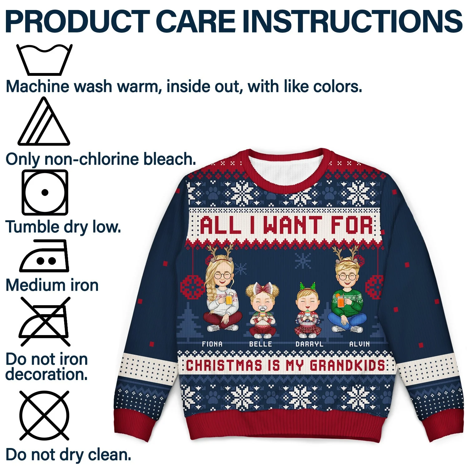 All I Want For Christmas Is My Grandkids - Christmas Gift For Grandma, Grandpa, Grandmother, Grandfather - Personalized Unisex Ugly Sweater - Image 7