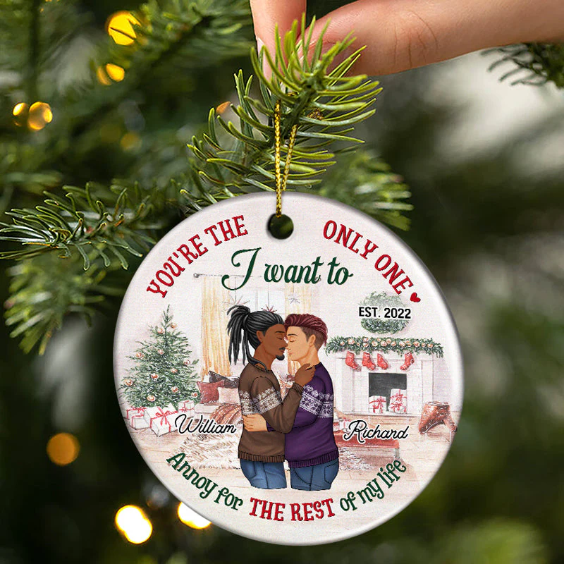 All I Want For Christmas Is You - Couple Gift - Personalized Custom Circle Ceramic Ornament - Image 2