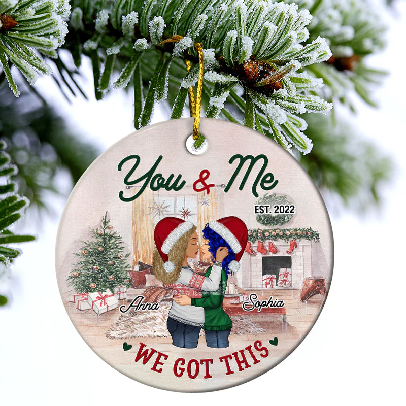 All I Want For Christmas Is You - Couple Gift - Personalized Custom Circle Ceramic Ornament - Image 3