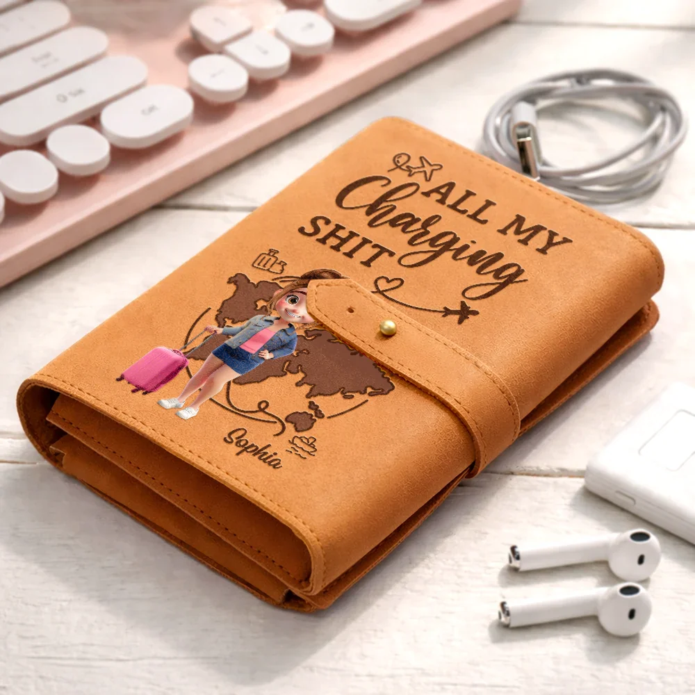 All My Charging Sh*t - Personalized Leather Cable Bag - Image 2
